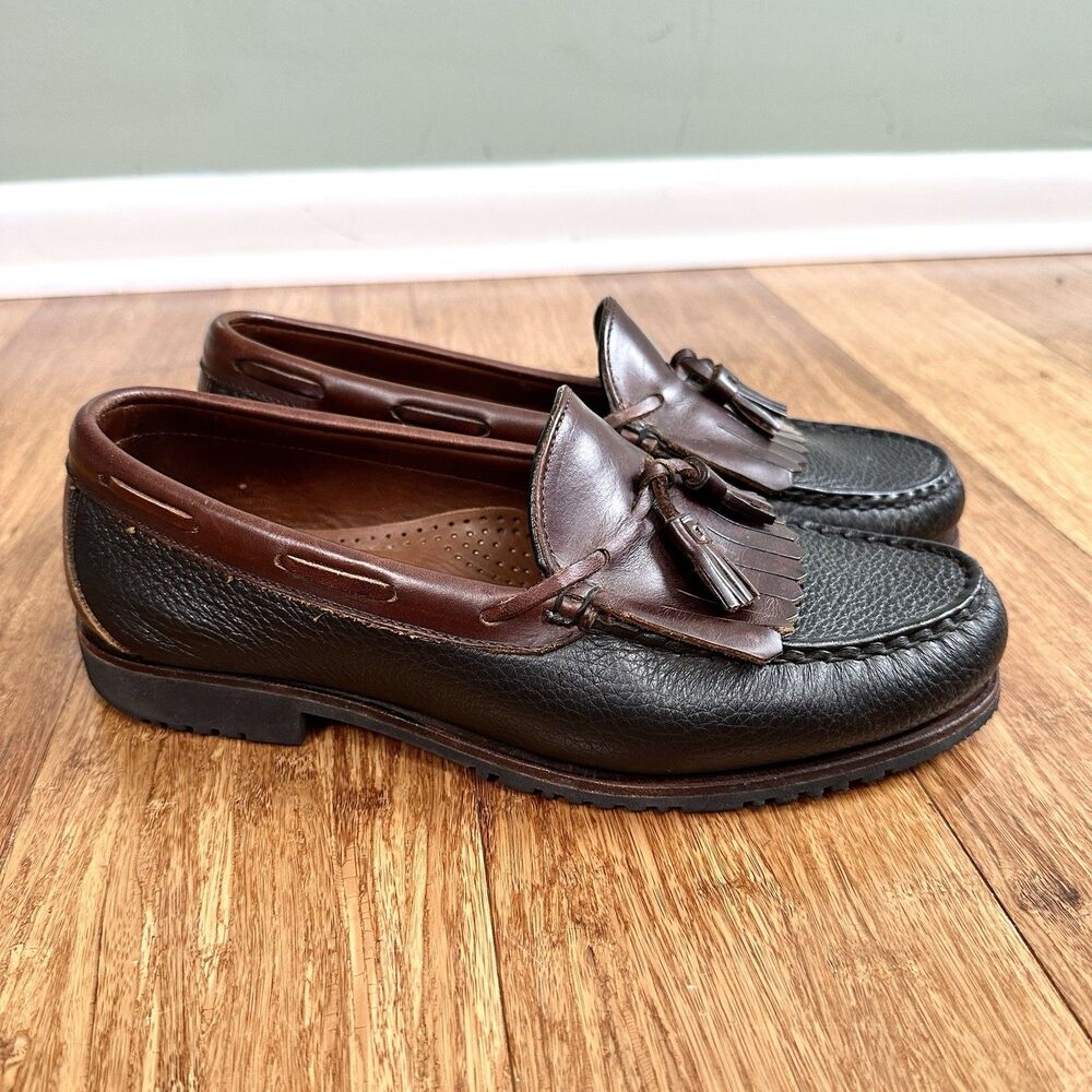 Allen Edmonds Nashua Leather Loafer Mens 9 EEE Black Brown 2-Tone Tassel Preppy